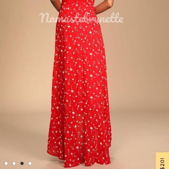 Nwt Lulu's Boho Red Floral Off-the-Shoulder Maxi Dress - Picture 7 of 15